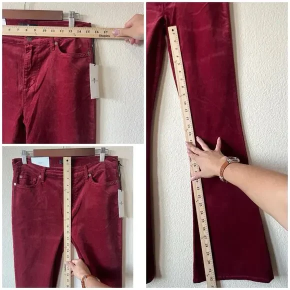 7 For All Mankind HW Ali Velvet Garnet Red High Waist Flare Pants 29 / Retro 70s - Picture 5 of 10